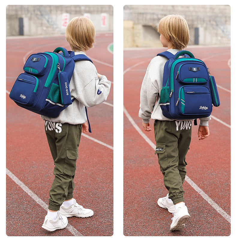 Babu Dou's New Burden-Reducing Spine-Protecting Schoolbag for Primary School Boys in Grades Three to Six, First and Second Grade Kidsren's Backpack, Boy's Waterproof