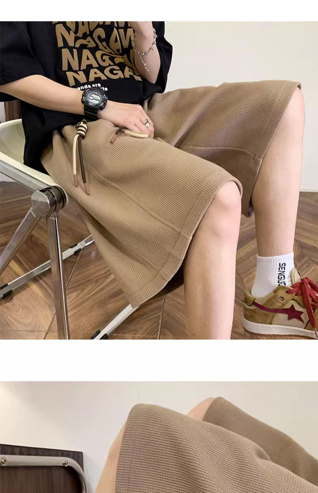 Waffle Shorts Men's Summer Thin Trendy Brand Loose Large Size Mid-Pants American Sports Boys Casual Five-Point Pants Men
