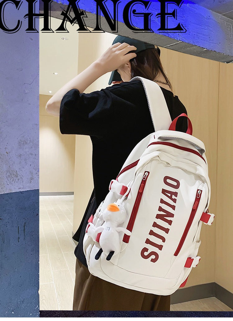 New Backpack Women's Junior Senior high school College Student Schoolbag Large Capacity Casual Couple's Double Back with Pendant for Travel