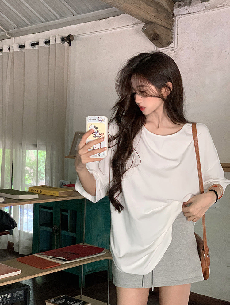 Cross Backless Short-sleeved T-shirt Women's Summer New Arrival Laid-back Loose Casual Design Hot Girls Chic Trendy Top