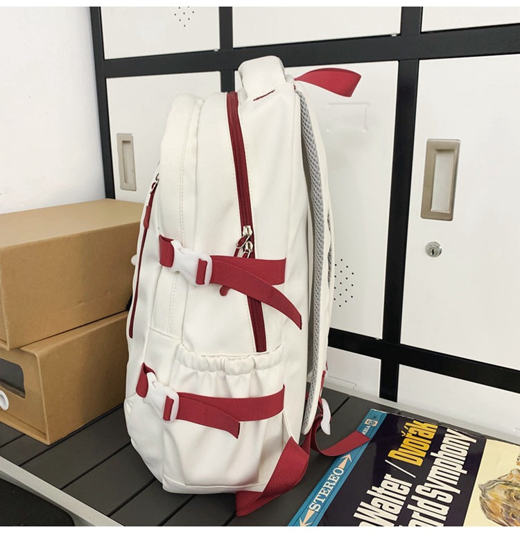 New Backpack Women's Junior Senior high school College Student Schoolbag Large Capacity Casual Couple's Double Back with Pendant for Travel