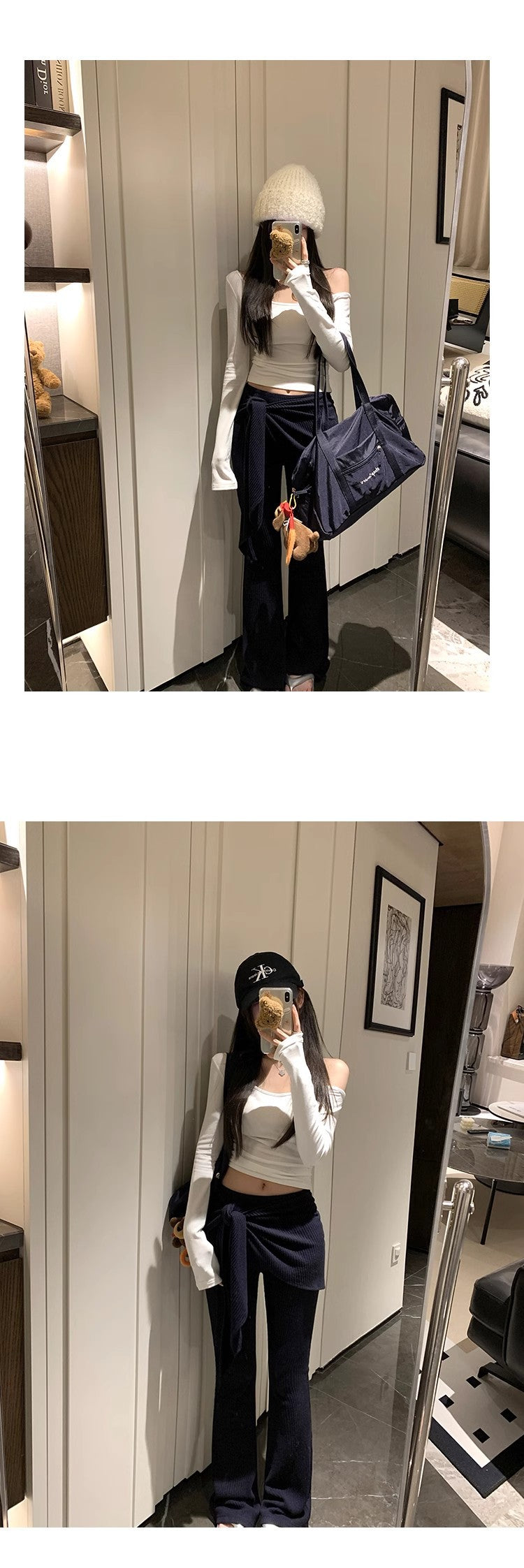Jin Jing Guan Tu [in stock Original Practice] Clavicle Plan Spice Girls Solid Color Slant Shoulder Slim Long Sleeve T-shirt