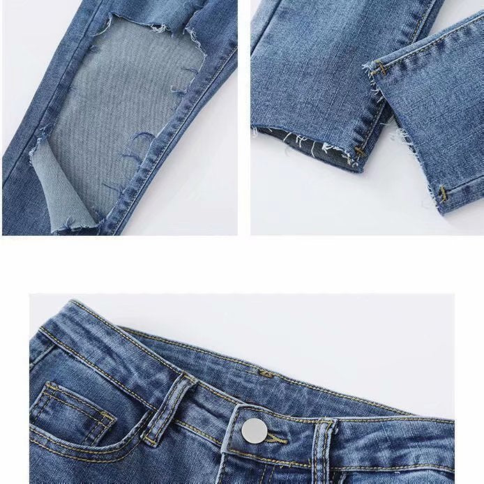Summer thin ripped jeans women's 2024 new hot girl Stretch Slim fit skinny high waist tight cropped pants