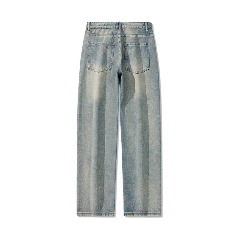 2026 Summer and Autumn New Style Ripped Japanese-Style Straight-Leg Men's Jeans, Distressed and Unique Street-Style Men's Jeans