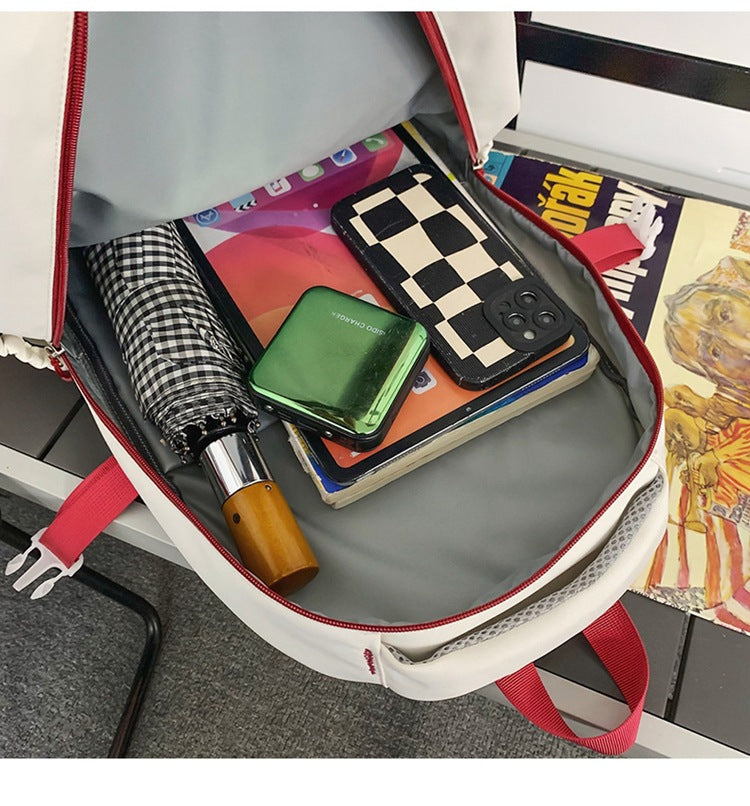 New Backpack Women's Junior Senior high school College Student Schoolbag Large Capacity Casual Couple's Double Back with Pendant for Travel