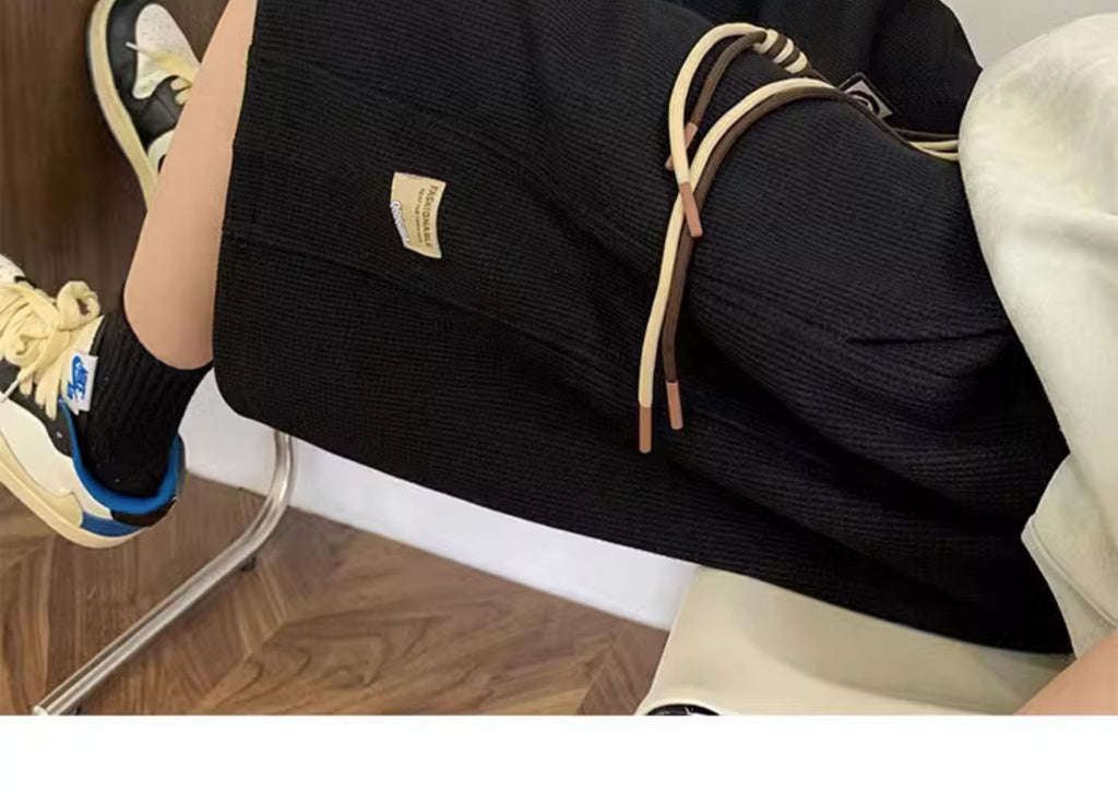 Waffle Shorts Men's Summer Thin Trendy Brand Loose Large Size Mid-Pants American Sports Boys Casual Five-Point Pants Men