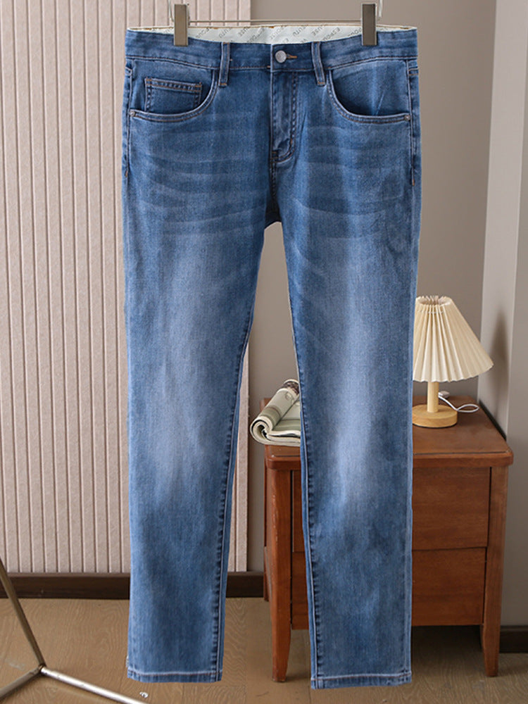 Withdrawal Clipped Jeans Men's Summer Breathable Thin Mid-Waist Straight Casual Long Pants Men's Pants 1K115