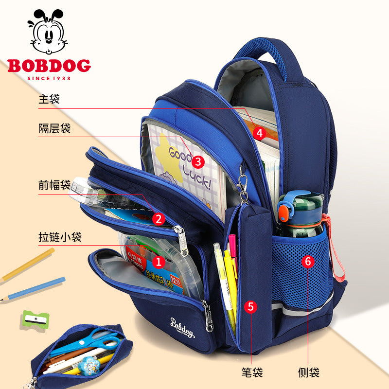 Babu Dou's New Burden-Reducing Spine-Protecting Schoolbag for Primary School Boys in Grades Three to Six, First and Second Grade Kidsren's Backpack, Boy's Waterproof