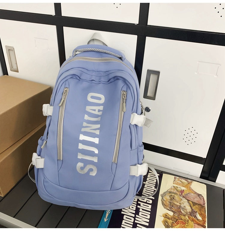 New Backpack Women's Junior Senior high school College Student Schoolbag Large Capacity Casual Couple's Double Back with Pendant for Travel