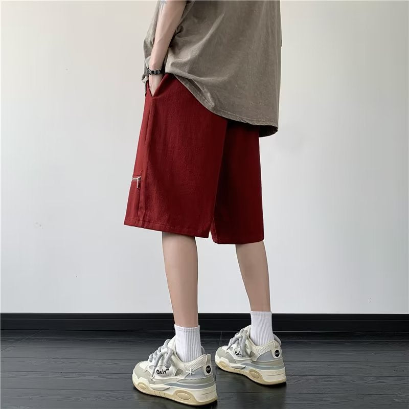 Boys summer casual fashion solid color all-match youth trend blue straight fifth pants sports pants New middle pants