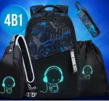 Cross-Border Lightweight Waterproof Casual Printed School Bag Junior High School Student Backpack Luminous Safety Burden-Reducing Computer Backpack