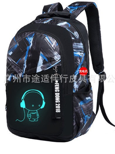 Cross-Border Lightweight Waterproof Casual Printed School Bag Junior High School Student Backpack Luminous Safety Burden-Reducing Computer Backpack
