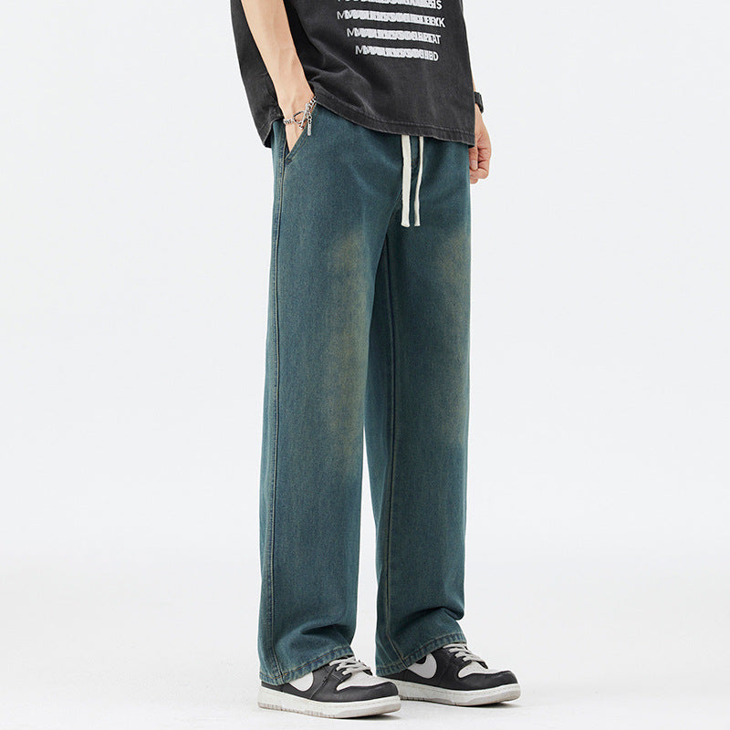 Jeans Men's 2025 Summer Thin Straight Drawstring Loose Wide Leg Boys American Style Fashion Brand All-match Casual Pants