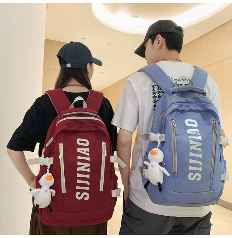 New Backpack Women's Junior Senior high school College Student Schoolbag Large Capacity Casual Couple's Double Back with Pendant for Travel