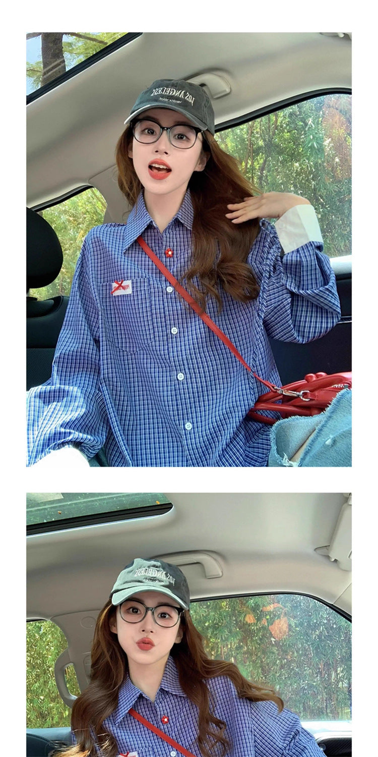 College Style Striped Long-Sleeved Blue Shirt for Girls Spring & Fall New High-End Lazy Loose Shirt Chic Top