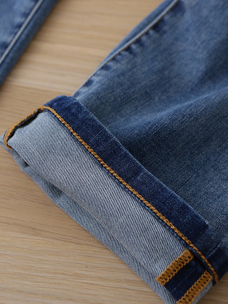 Withdrawal Clipped Jeans Men's Summer Breathable Thin Mid-Waist Straight Casual Long Pants Men's Pants 1K115