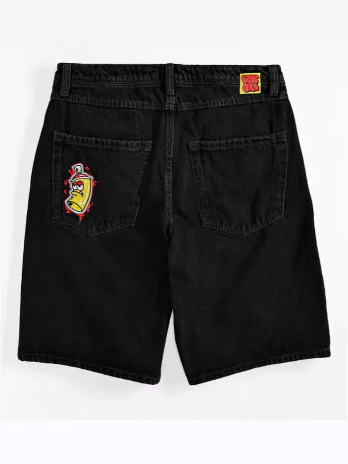 Cross-border E-commerce Skateboard Denim Shorts Washed Denim Shorts Men's Summer Loose Retro Trendy Brand Casual Shorts
