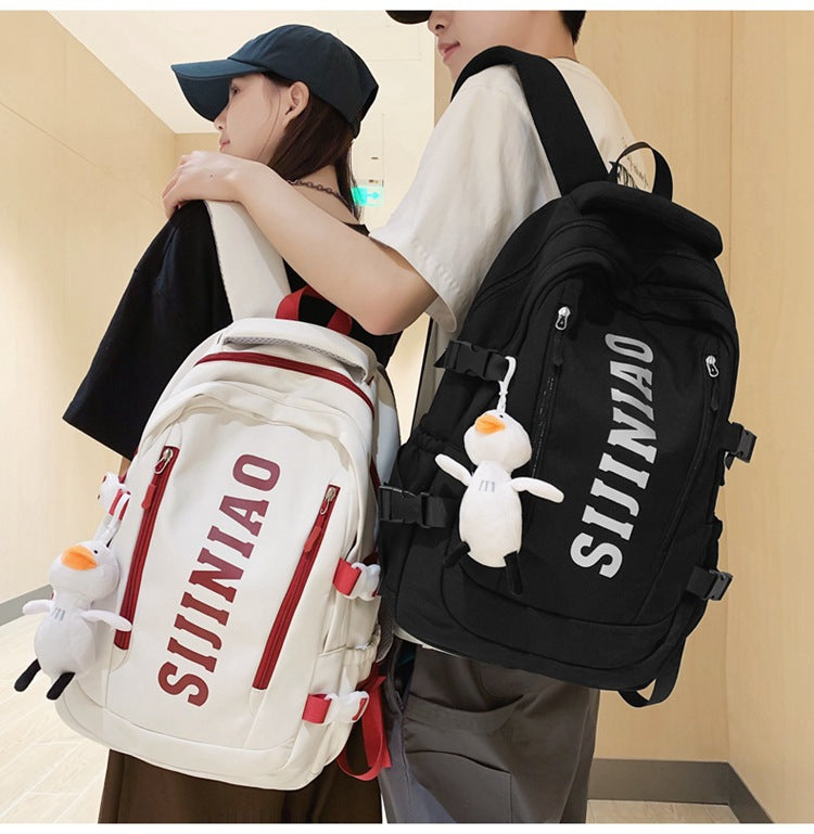 New Backpack Women's Junior Senior high school College Student Schoolbag Large Capacity Casual Couple's Double Back with Pendant for Travel