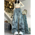 Vintage Graffiti Cartoon Y2K Niche Design Spice Girls Slim Wide Leg Jeans Women's New