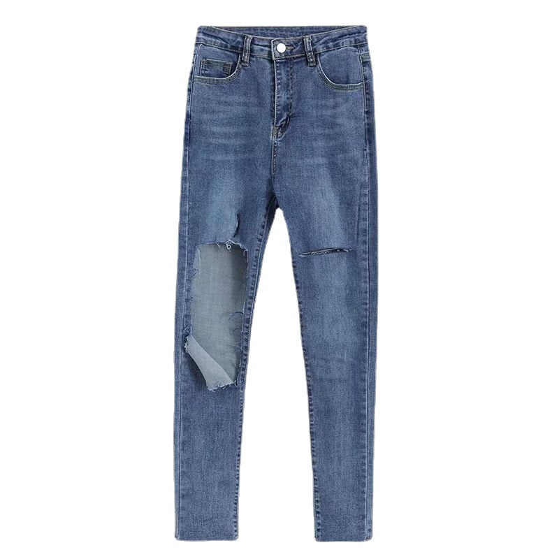 Summer thin ripped jeans women's 2024 new hot girl Stretch Slim fit skinny high waist tight cropped pants