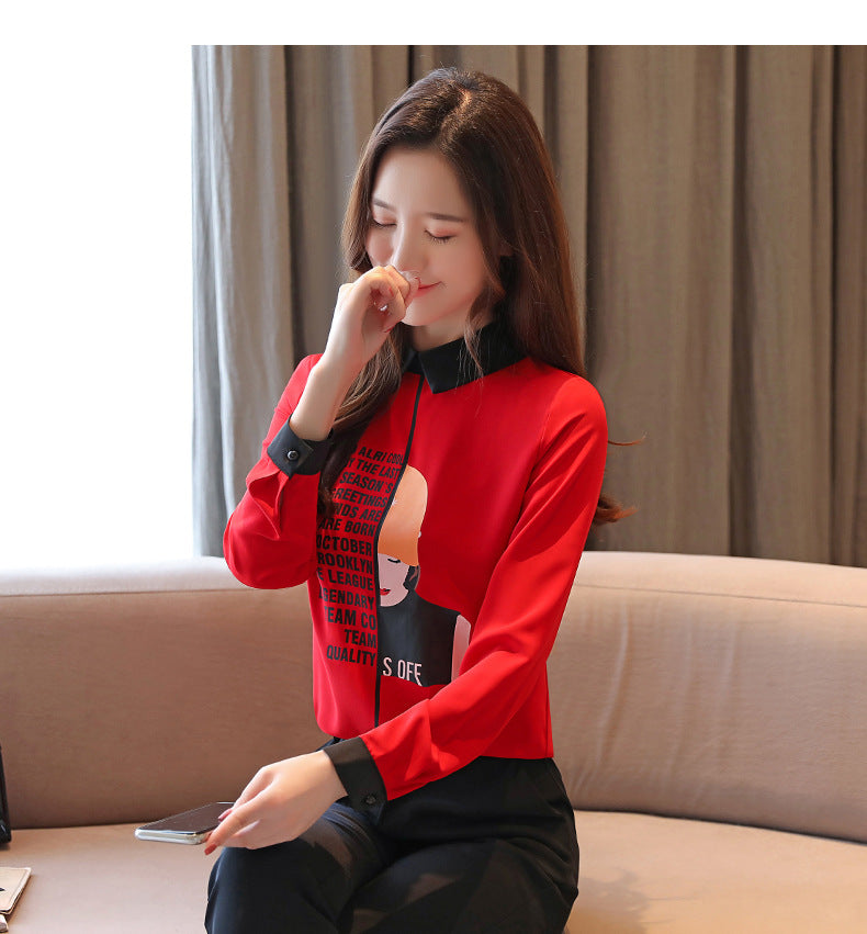 2025 Early Spring Real Shot Design Sense Letter Printed Girls Chiffon Shirt Autumn Korean Loose Long Sleeve Small Shirt Top
