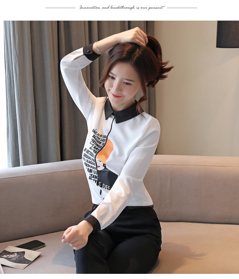2025 Early Spring Real Shot Design Sense Letter Printed Girls Chiffon Shirt Autumn Korean Loose Long Sleeve Small Shirt Top