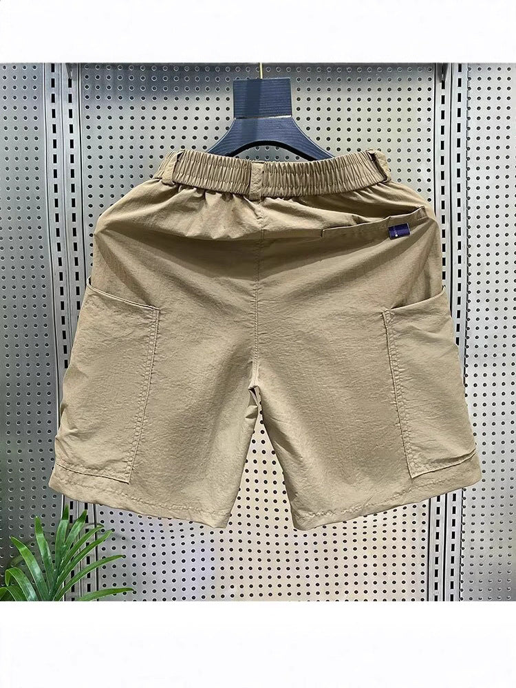 Casual Shorts Men's Summer Thin Cargo Pants Loose Straight Mid-Pants Khaki Functional Buckle Quick-Drying Shorts Men