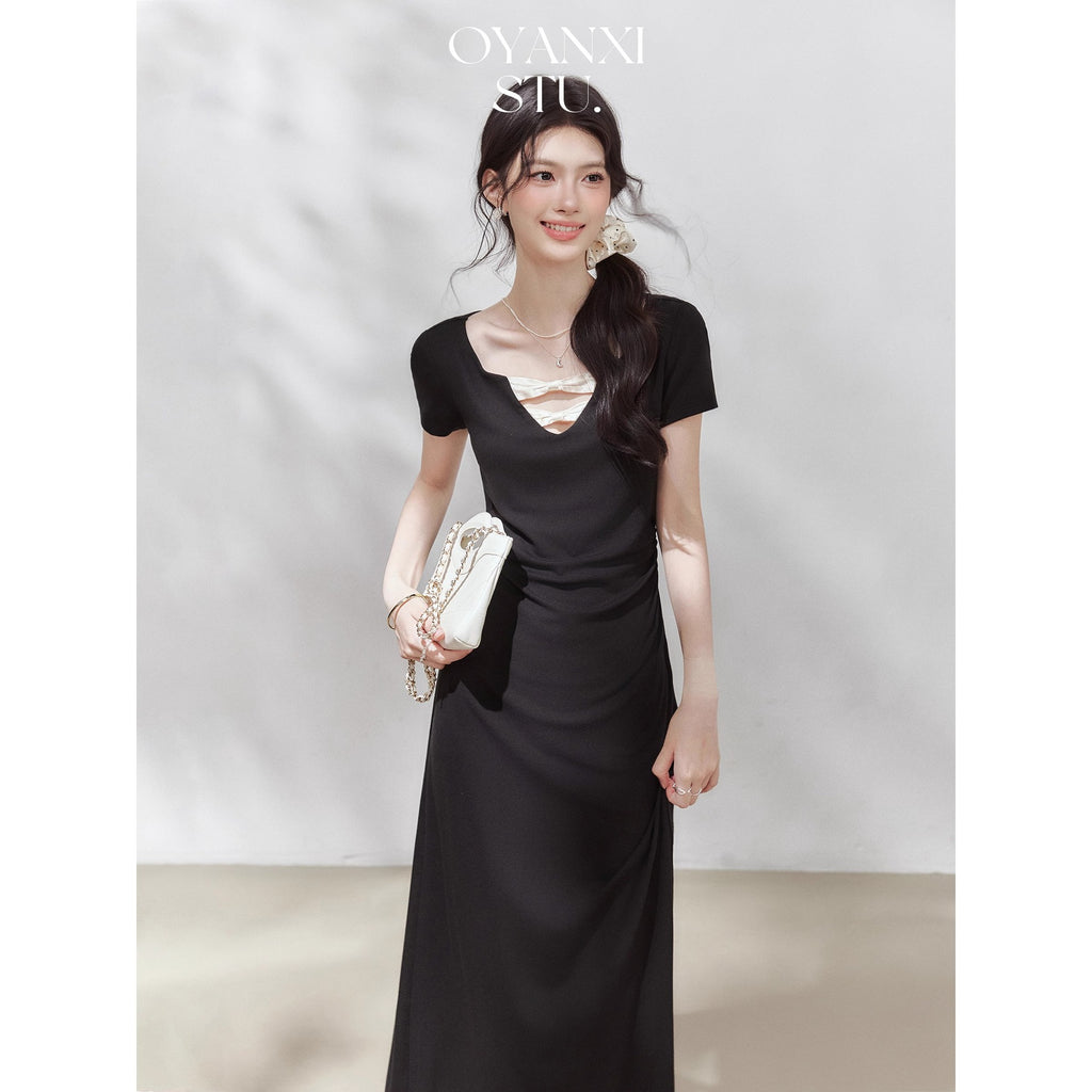 [Rayon 270g] "Ballet Girl" Black Short-Sleeved T-Shirt Women's Summer Design Waist Top