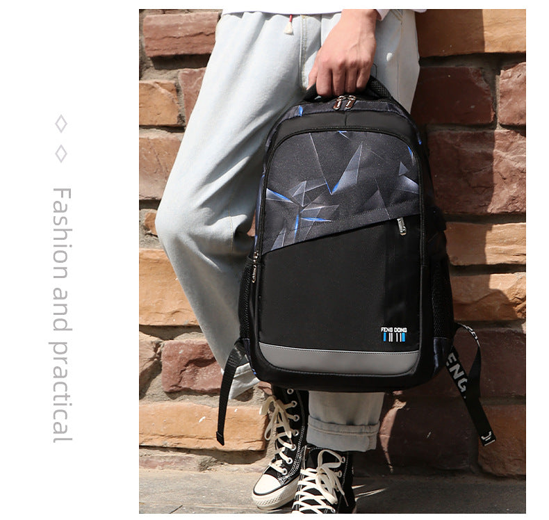 Cross-Border Lightweight Waterproof Casual Printed School Bag Junior High School Student Backpack Luminous Safety Burden-Reducing Computer Backpack