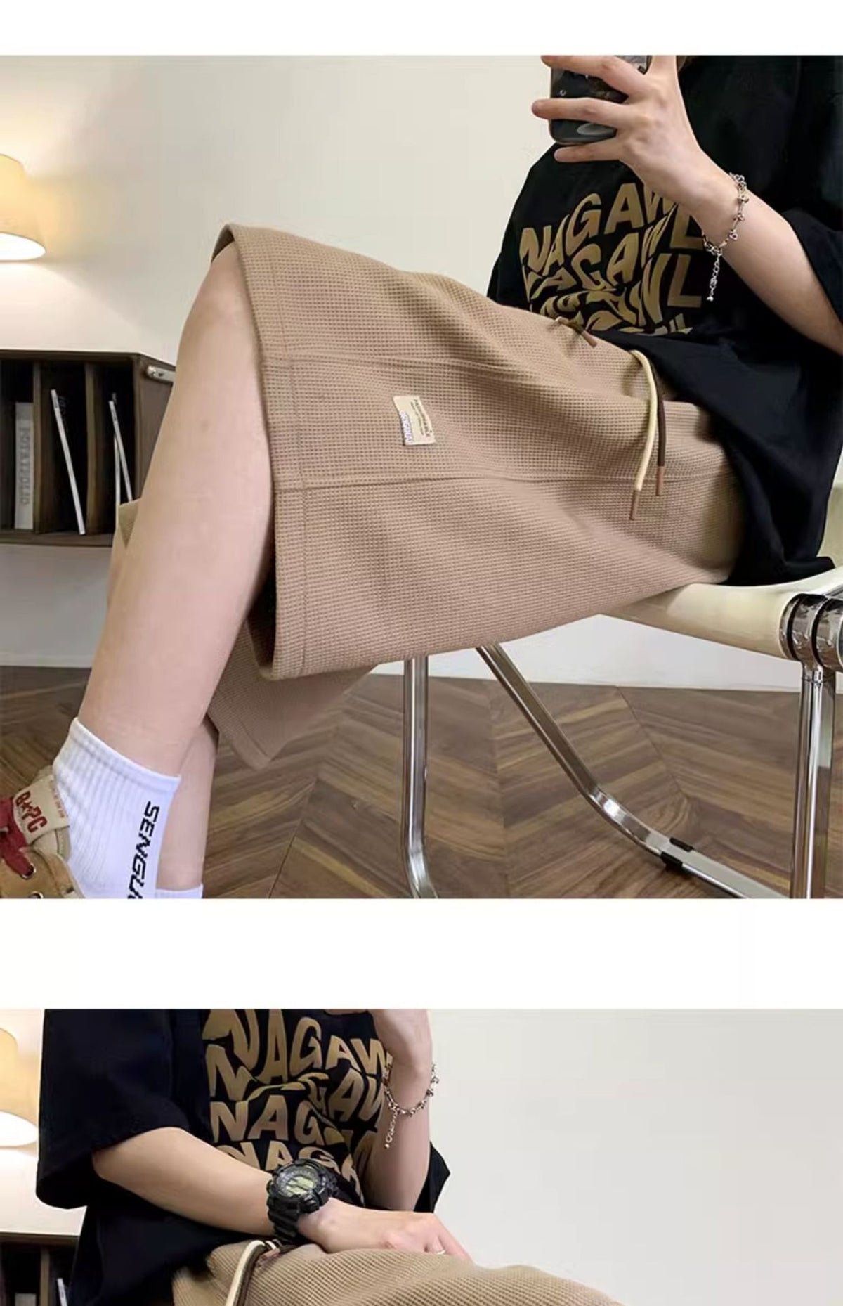 Waffle Shorts Men's Summer Thin Trendy Brand Loose Large Size Mid-Pants American Sports Boys Casual Five-Point Pants Men