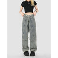 Real Shot! Cool Girl Jeans Women's New Design Splicing Slim Straight Pants