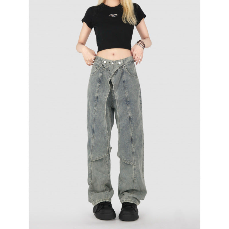 Real Shot! Cool Girl Jeans Women's New Design Splicing Slim Straight Pants