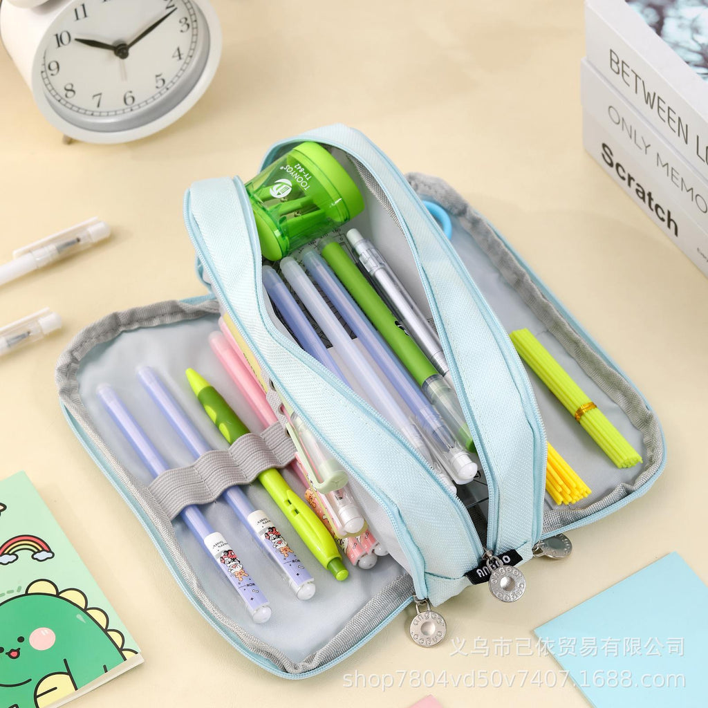 Oxford Cloth Large-Capacity Double-Zipper Multi-Layer Pencil Case Multi-Functional Stationery Box for Primary and Secondary School Students in the Back-To-School Season Wholesale from Manufacturers