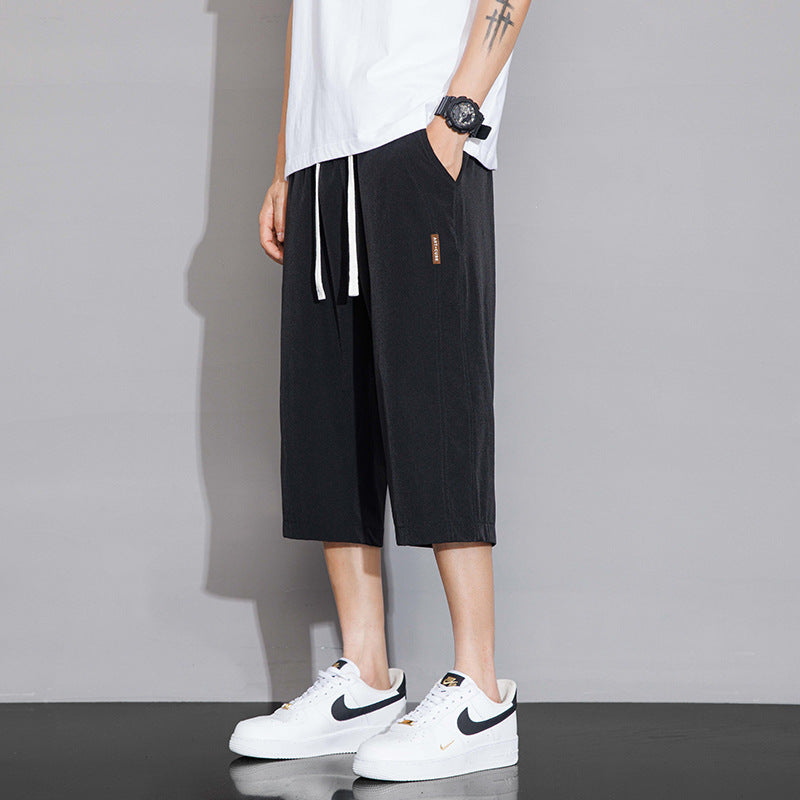 Ice Silk Cropped Pants Men's Summer Thin Loose Breathable Outer Wear Beach Pants Sports Casual Shorts for Boys