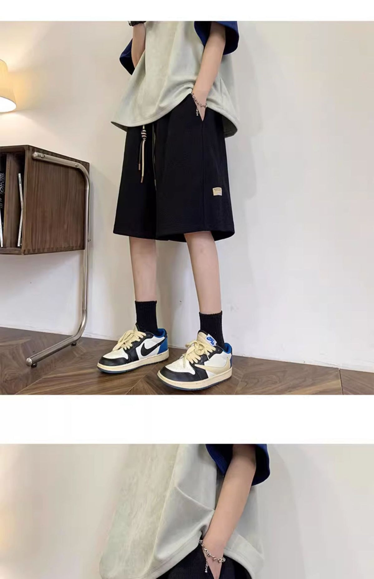 Waffle Shorts Men's Summer Thin Trendy Brand Loose Large Size Mid-Pants American Sports Boys Casual Five-Point Pants Men