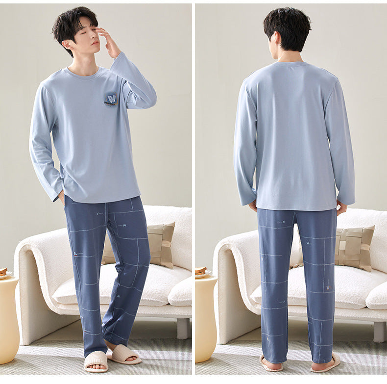 Autumn Men's Pajamas Cotton Long-Sleeved Pants Casual Simple Large Size Boys Youth Loose Home Clothes Double Flap Pocket Pantss