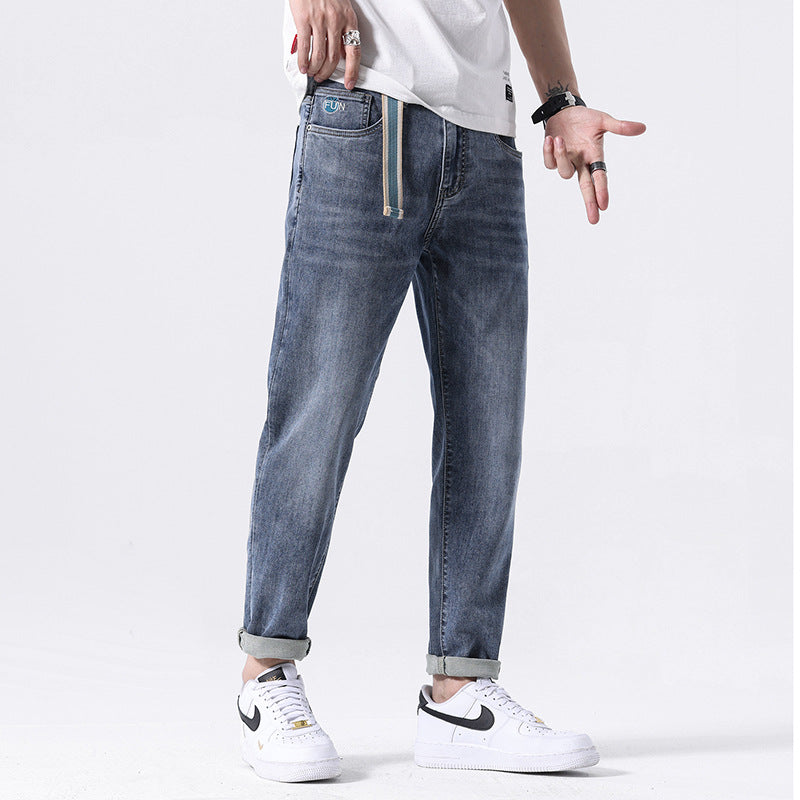 Blue Jeans Men's Summer Thin Loose Straight Trendy Brand Pants 2024 New Stretch Boys Long Pants