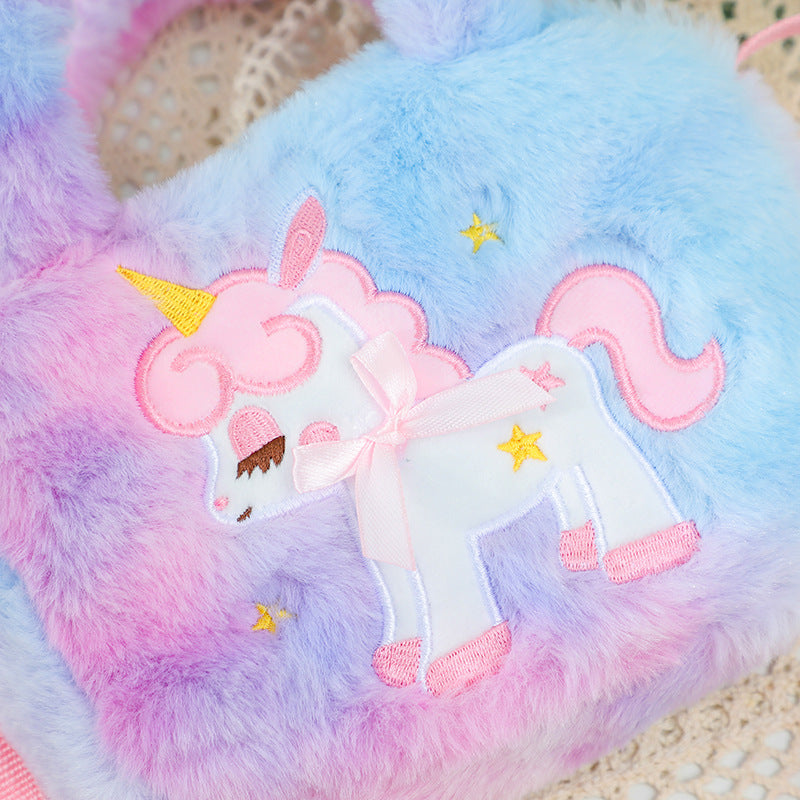 Back-To-School Unicorn Backpack, Children's Straw Bag, Plush Crossbody Bag, Toddler Handbag, Cute Crossbody Bag