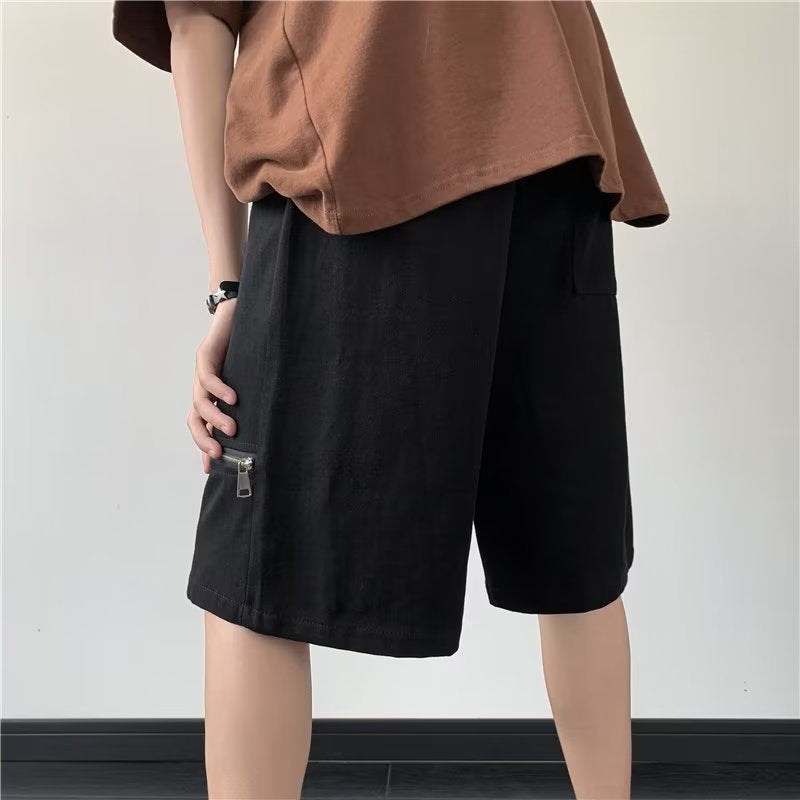 Boys summer casual fashion solid color all-match youth trend blue straight fifth pants sports pants New middle pants