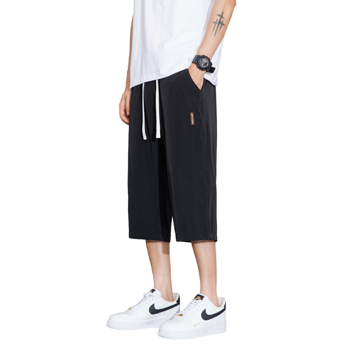 Ice Silk Cropped Pants Men's Summer Thin Loose Breathable Outer Wear Beach Pants Sports Casual Shorts for Boys
