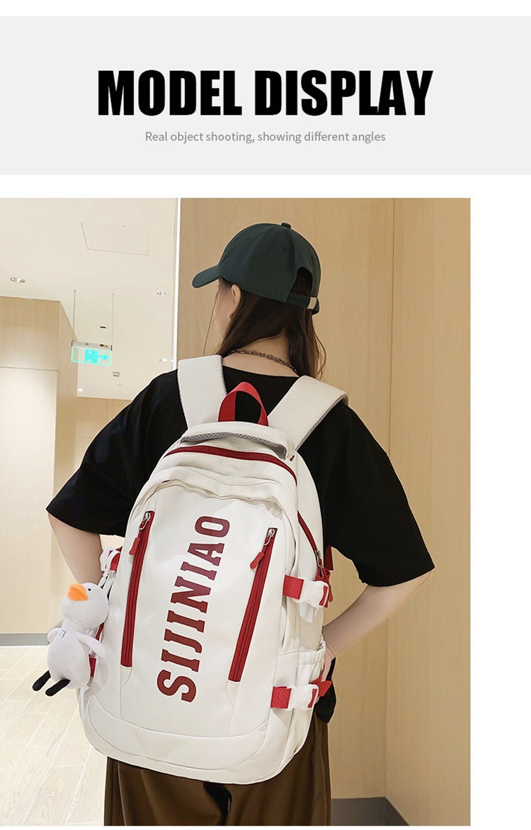 New Backpack Women's Junior Senior high school College Student Schoolbag Large Capacity Casual Couple's Double Back with Pendant for Travel