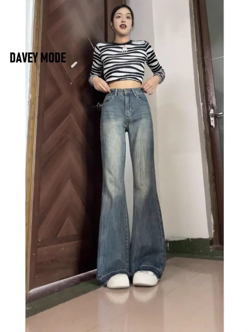 Trendy Retro Flared Jeans for Women, High-End Slimming New Floor-Length Bell-Bottom Pants, Versatile Fashion