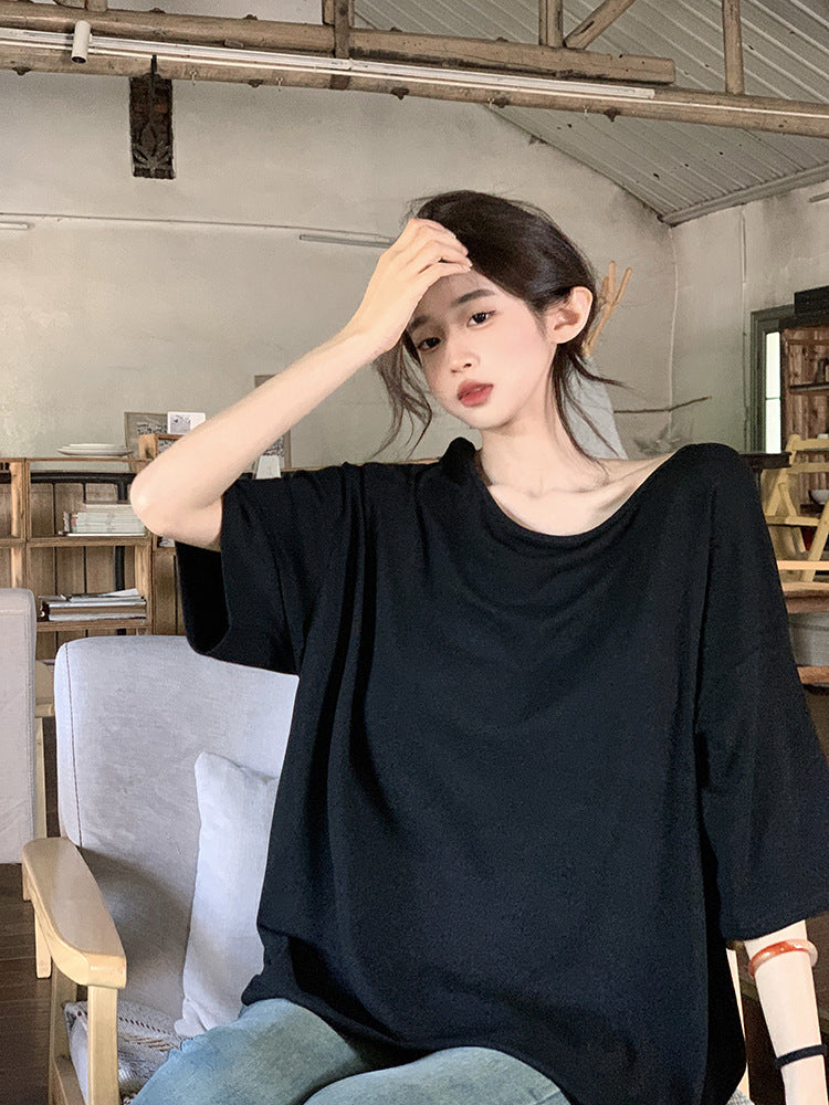Cross Backless Short-sleeved T-shirt Women's Summer New Arrival Laid-back Loose Casual Design Hot Girls Chic Trendy Top