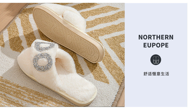 Cross-Border Popular Pearl Letters Bride Bridal Cross Fur Slippers Bachelor Party Wedding Plush Slippers for Women