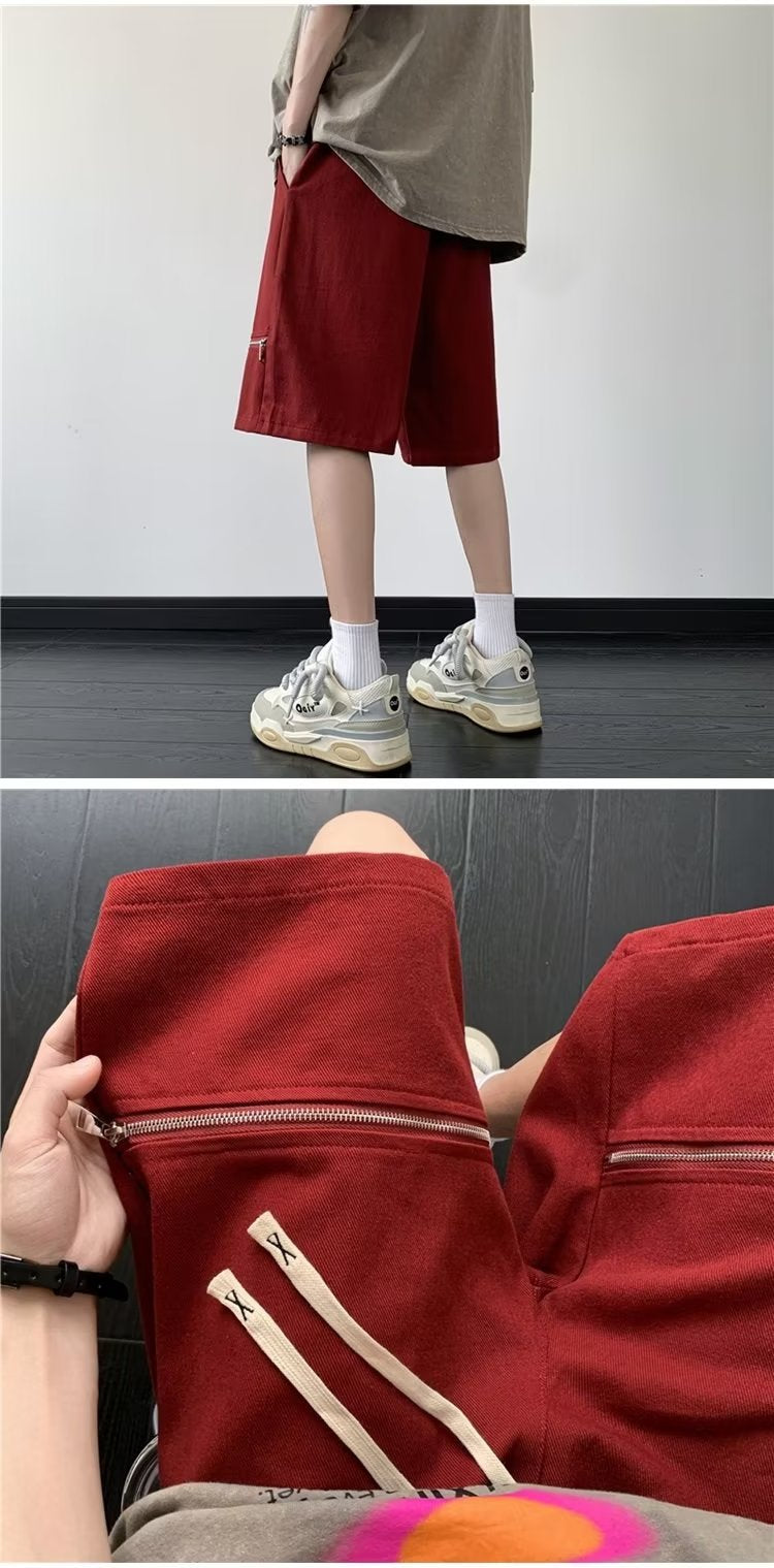 Boys summer casual fashion solid color all-match youth trend blue straight fifth pants sports pants New middle pants
