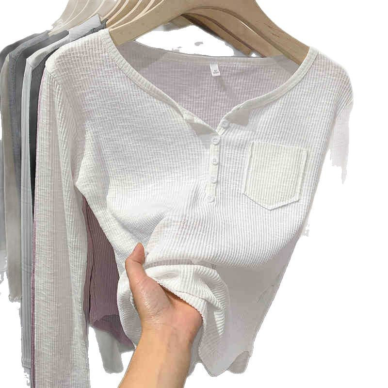 Niche Unique Chic Design Sense T-shirt Women's 2025 New Design Sense Pit Slim Long Sleeve Base Shirt Top