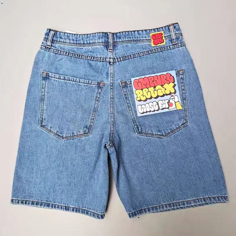 Cross-border E-commerce Skateboard Denim Shorts Washed Denim Shorts Men's Summer Loose Retro Trendy Brand Casual Shorts