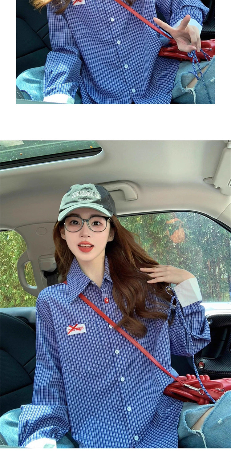 College Style Striped Long-Sleeved Blue Shirt for Girls Spring & Fall New High-End Lazy Loose Shirt Chic Top