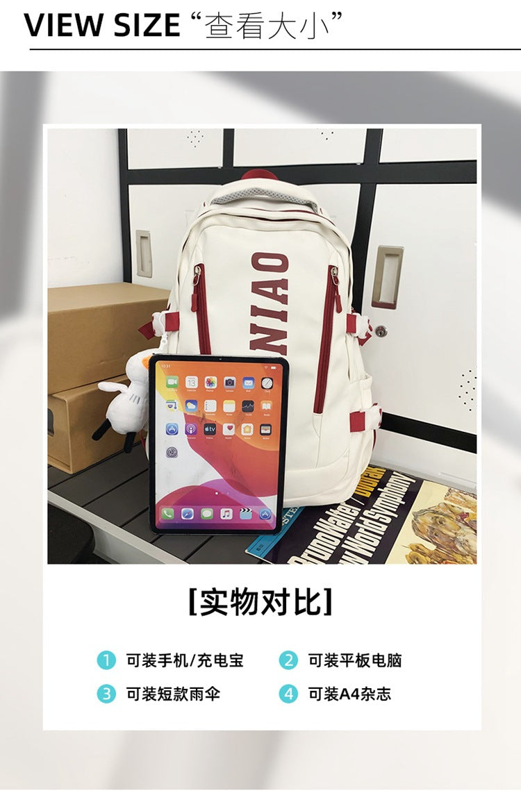 New Backpack Women's Junior Senior high school College Student Schoolbag Large Capacity Casual Couple's Double Back with Pendant for Travel
