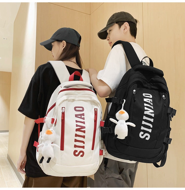 New Backpack Women's Junior Senior high school College Student Schoolbag Large Capacity Casual Couple's Double Back with Pendant for Travel